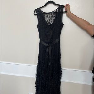 Teri John gorgeous black lacy polka dot dress with black slip underneath.